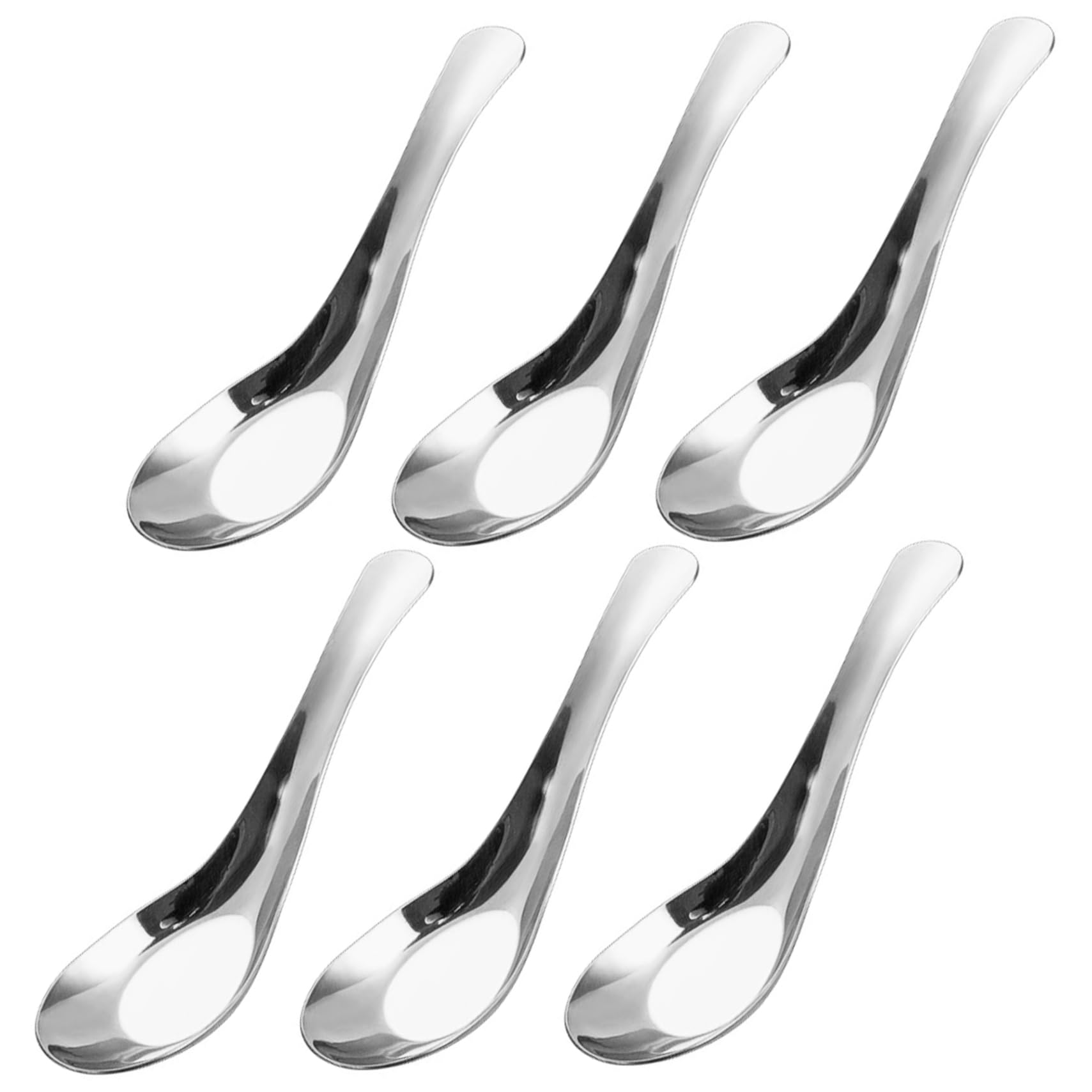 Hbbgdiy Set of 6 Mirror Polished Stainless Steel Chinese Soup Spoons with Short Handle, Asian Soup Spoons for Bouillon Dessert Cereal Thai Miso Ramen Pho, Silver