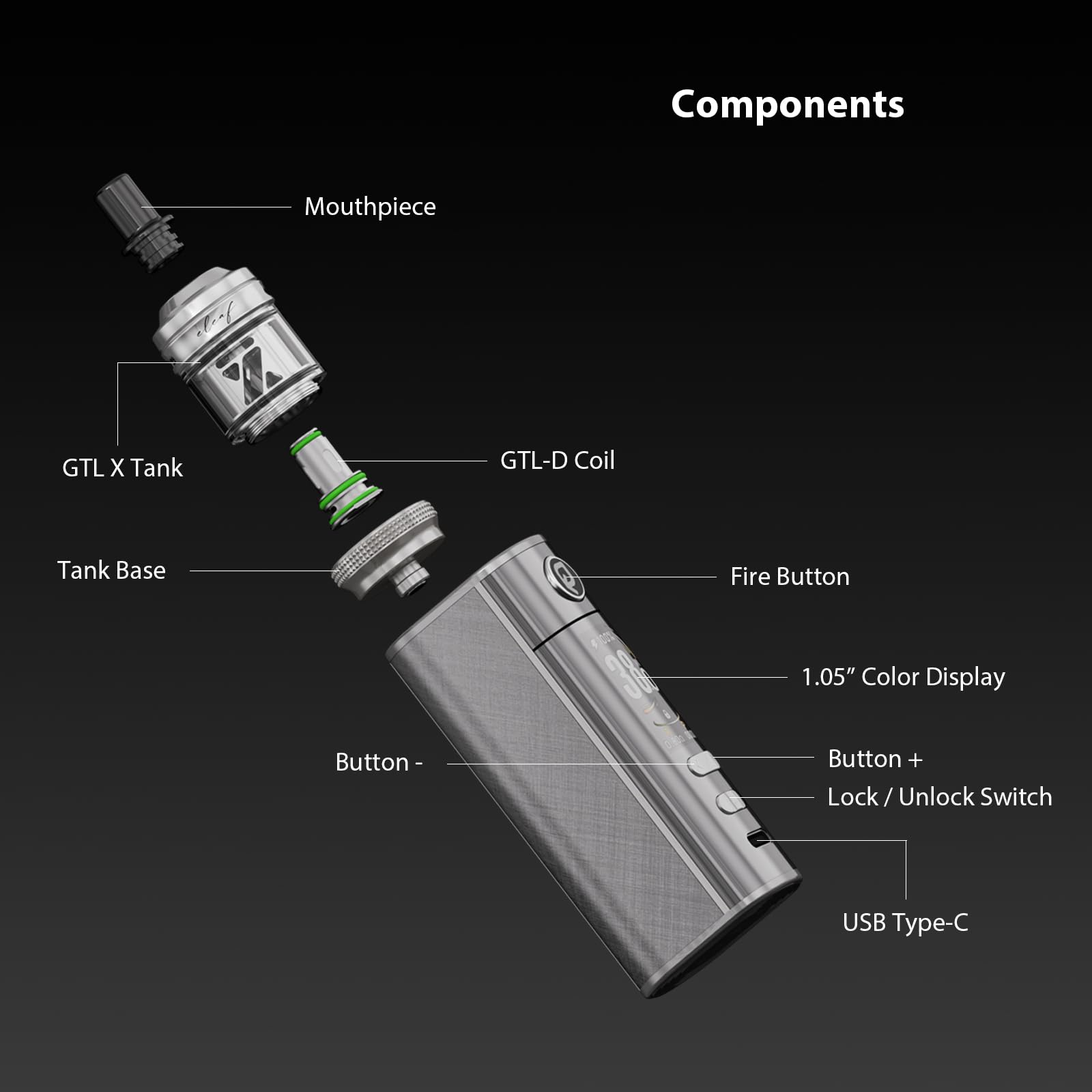 Eleaf iStick X40 + GTL X Tank Kit 3000mAh 40W vape mit austauschbarem Akku nikotinfrei Schwarz