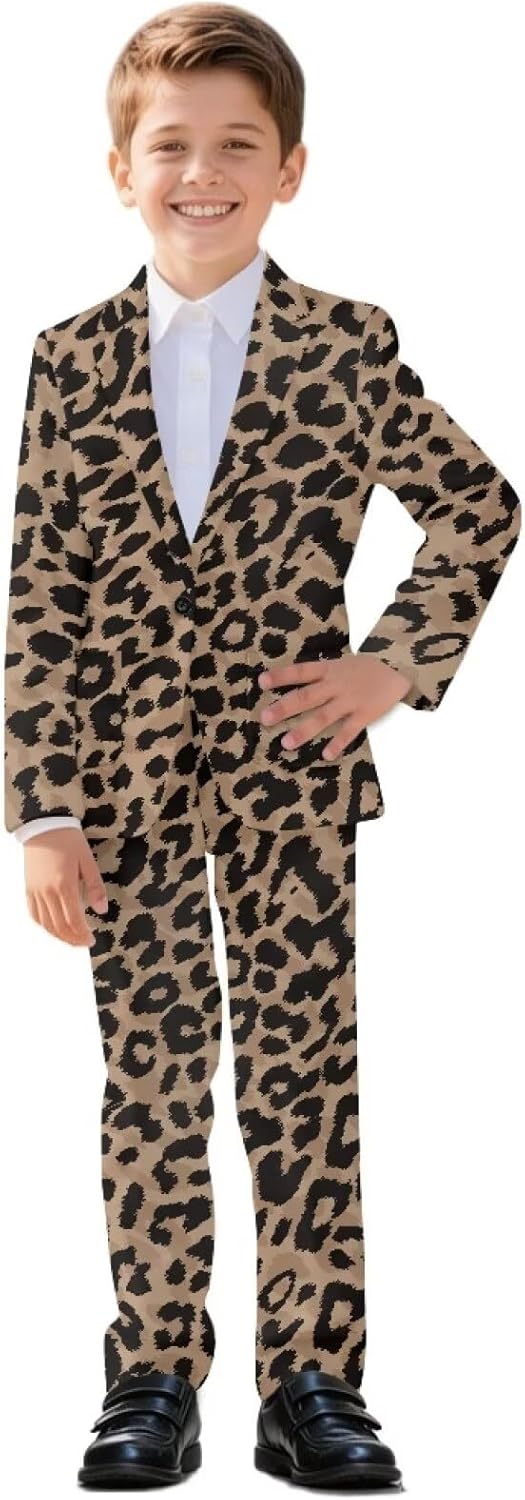 FUSURIRE Boys' Suit Blazer and Pants Set, One-Button Formal Suit Jacket with Elastic Waist Dress Pants for Wedding, Party