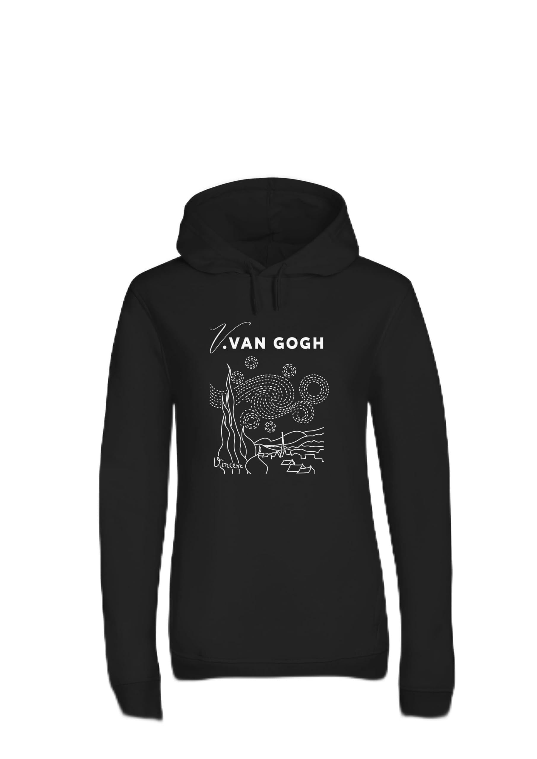 Damska bluza z kapturem Inspire z kolekcji Line Art Van Gogh B&W BCWW34B DC, czarny, XXL