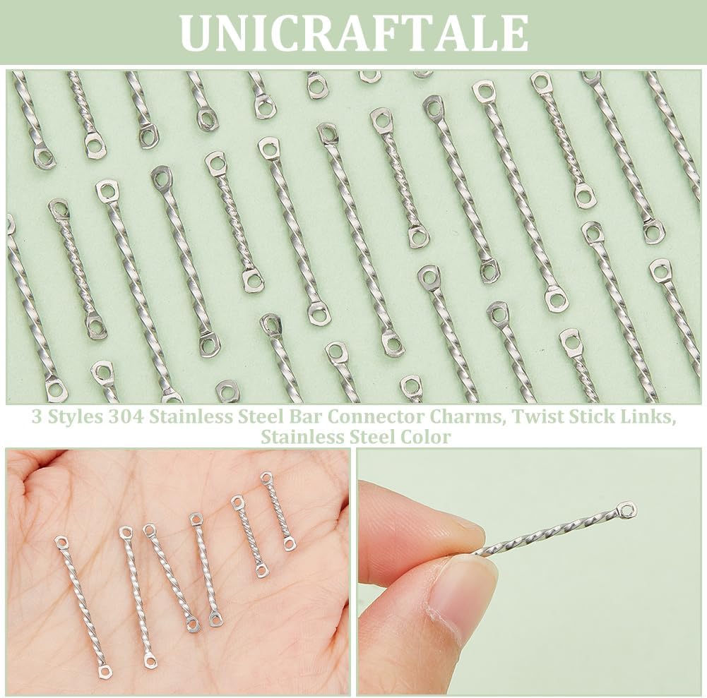 UNICRAFTALE 120Pcs 3 Styles 304 Stainless Steel Bar Connector Charms Twist Stick Links Connectors Pendants 2 Hole Stick Strip Earrings Charms for Jewelry Making - Image 5