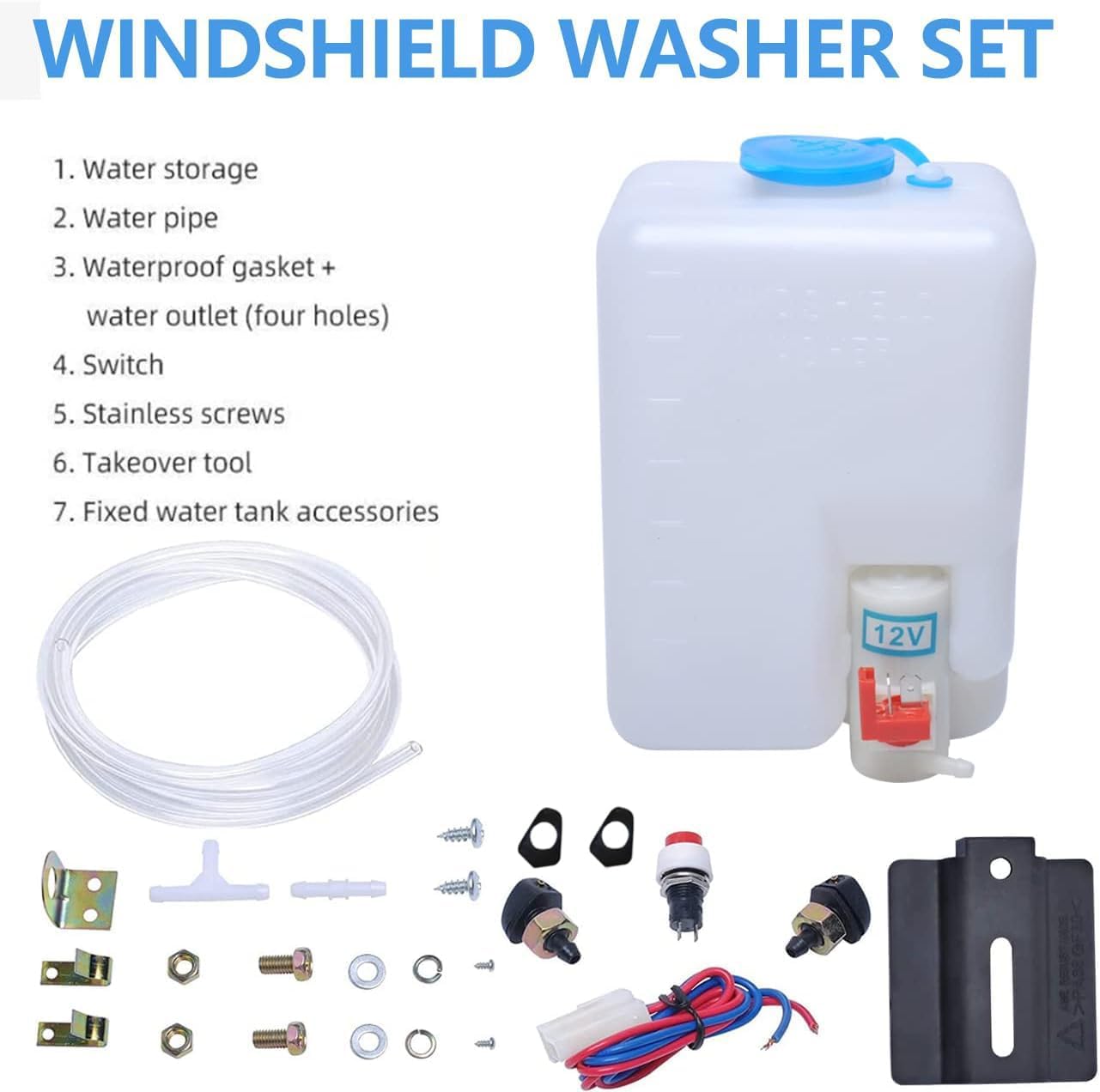 Kit Lavavetri Universale per Parabrezza 12V, Parabrezza Universale Pompa Lavavetri Bottiglia Kit per Auto Barca Marina da Poweka