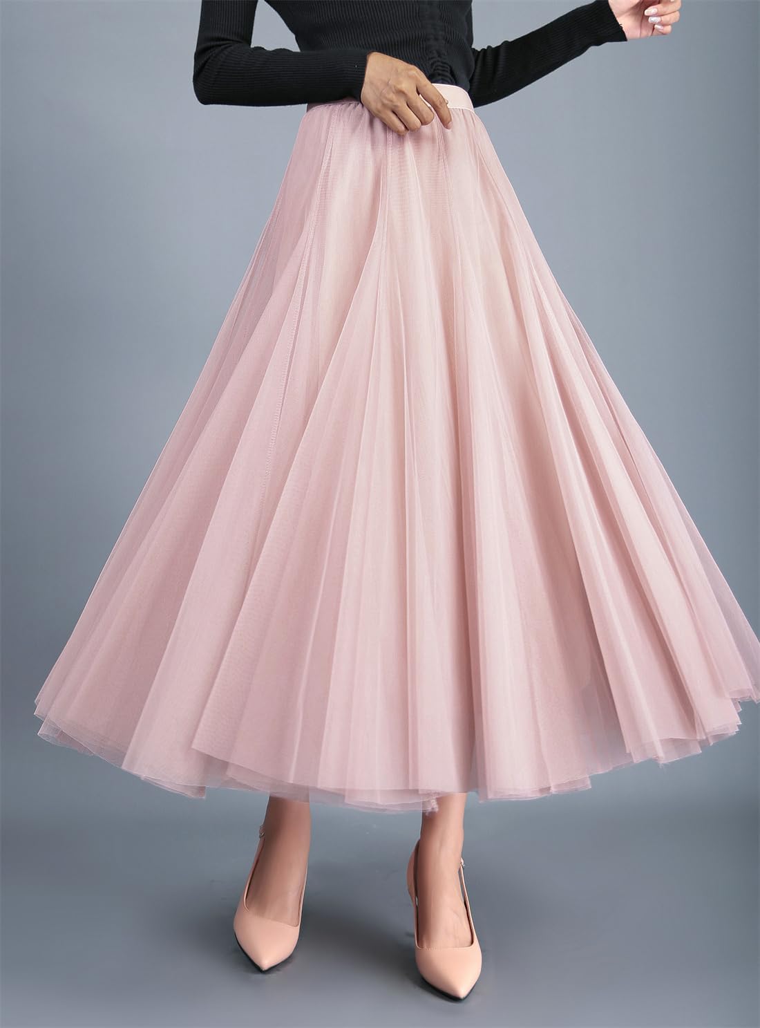 GOLDSTITCH Tulle Skirts for Women Long Fairy Skirt Tutu A-Line Mesh Layered High Elastic Waist Skirts - Image 3