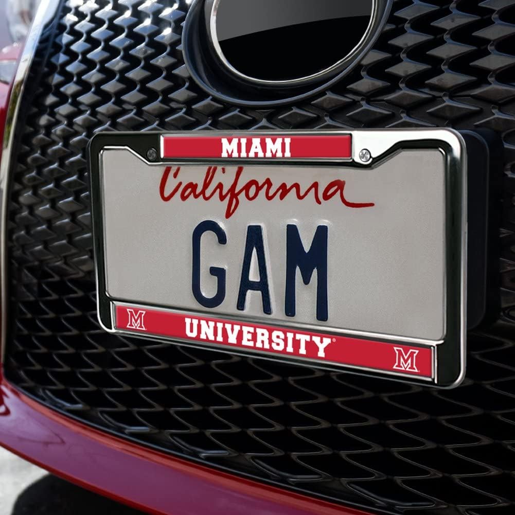 Miami University School Logo Full Size Standard License Plate Metal Frame