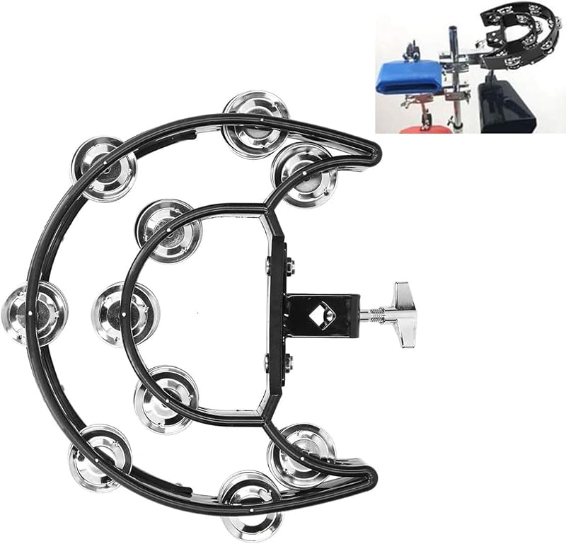 Hi Hat Tambourine Half Moon Mounted Double Row Bells with Mounting Eye Bolt Tambourine for Drum Set