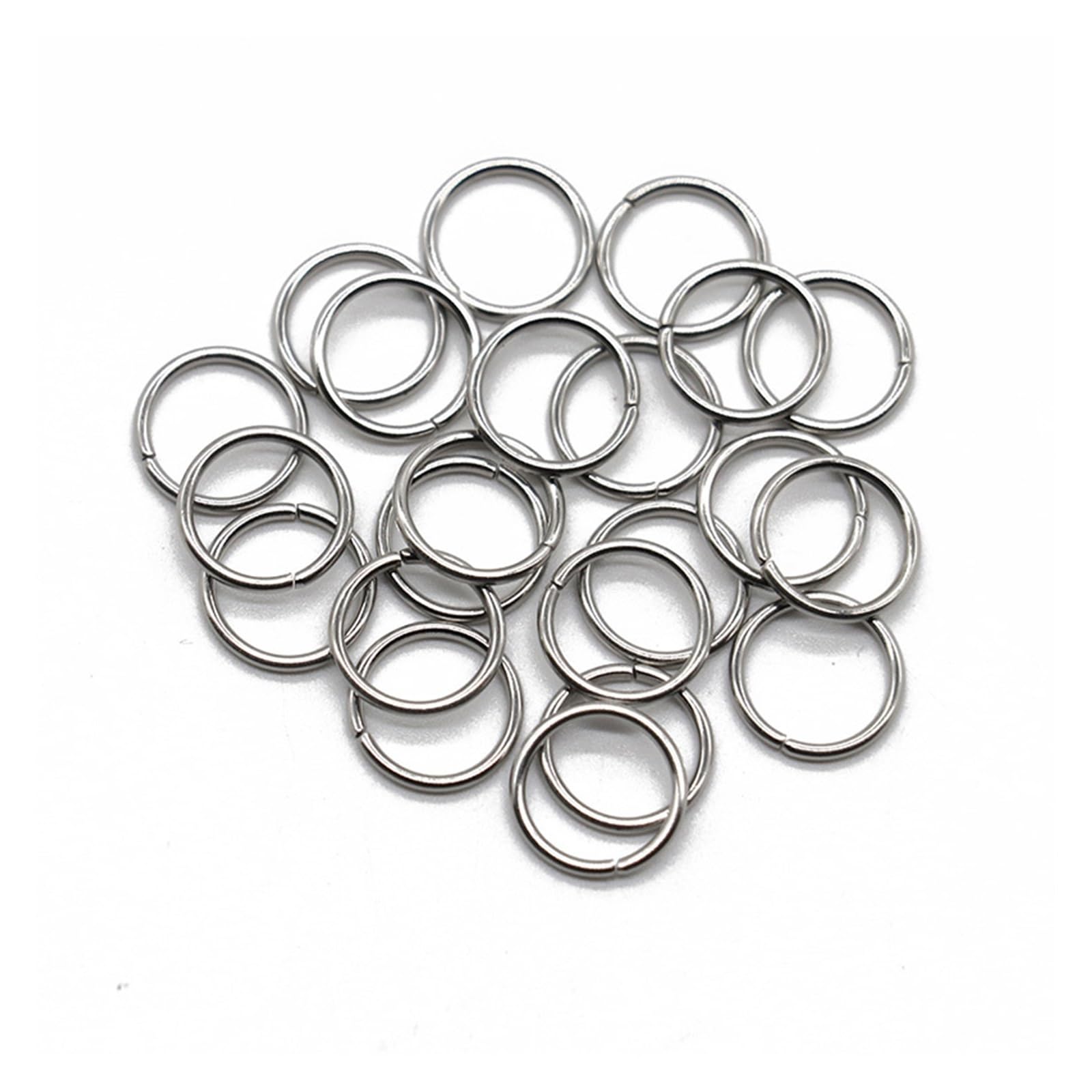 Otwarte pierścienie skokowe ze stali nierdzewnej, 100 szt., 4, 5, 6, 7, 8, 10, 12 mm, łączniki do tworzenia naszyjników, srebrne, 0,7 x 4 mm