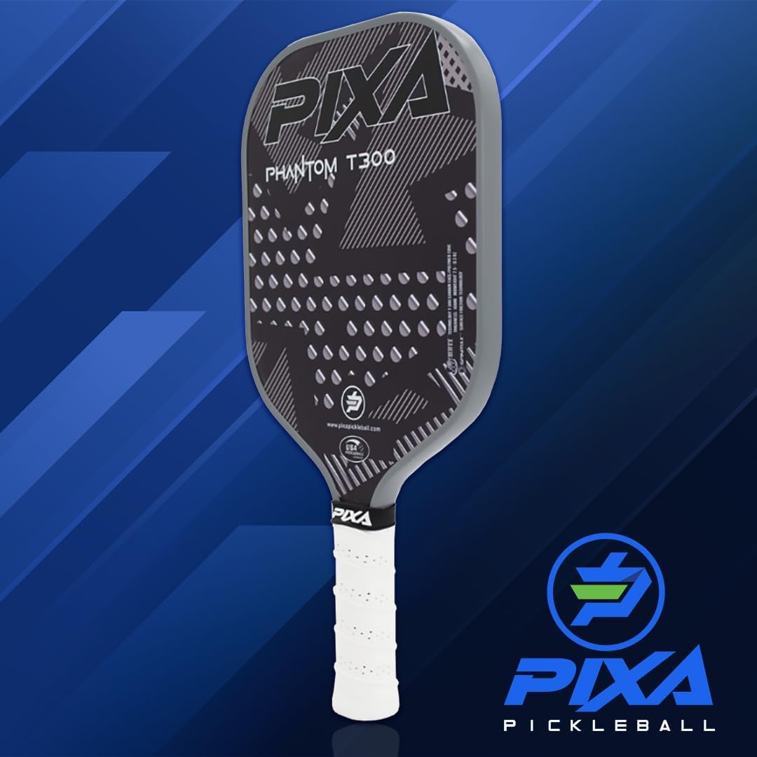 PIXA Phantom T-300 Carbon Face 16mm Pickleball Paddle; Friction Surface; Max Power/Control/Spin; Beginner/Intermediate Great Gift!
