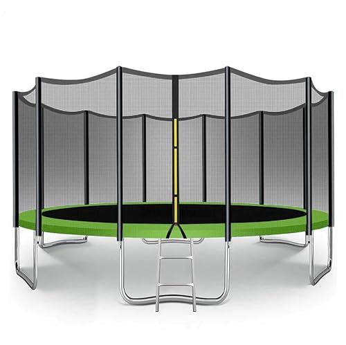 Trampoline for Kids - 6ft/8ft/10ft/12ft/14ft/16ft, Safety Enclosure Net, Ladder, Weatherproof Cover & Shoe Bag Included - Durable Outdoor Bouncing Fun (Green, 12ft)