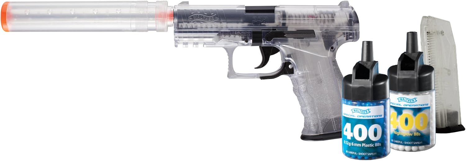 Walther PPQ Spring 6mm Airsoft Pistol Kit with Accessories, Clear