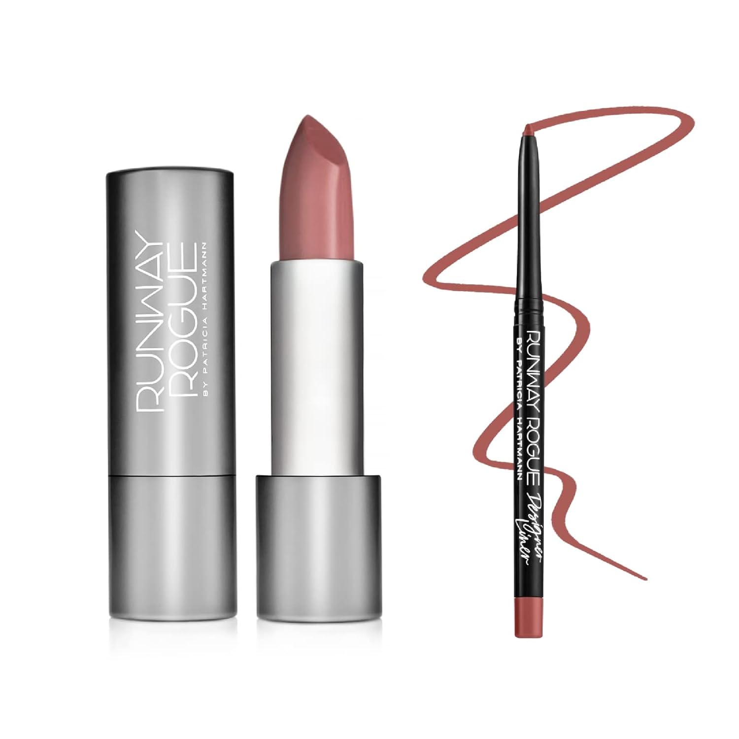 Runway Rogue ‘Front Row’ Matte Dusty Nude Pink 90s Vibe Lipstick Bundle with ‘Work it Babe’ Medium Dusty Rose Designer Liner Lip Liner Pencil and Sharpener