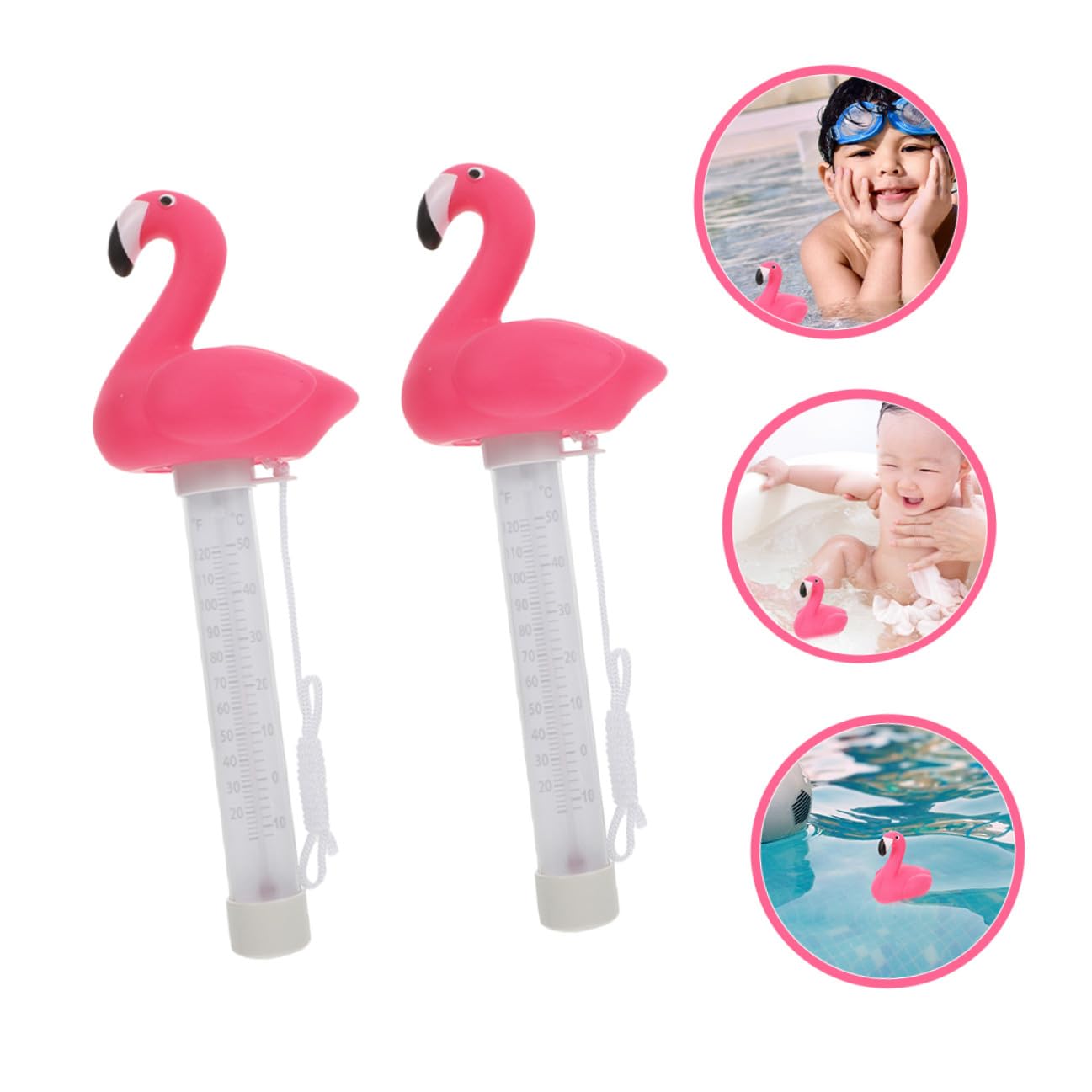 2pcs Floating Water Temperature Thermometer for Pools and Spas, Flamingo Shape, Large Easy-Read Display, Waterproof Bath and Outdoor Use