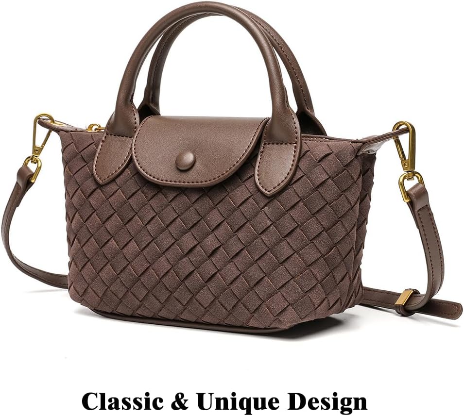 Small Top Handle Handbag Woven Suede Crossbody Bags for Women Mini Satchel Purses - Image 3