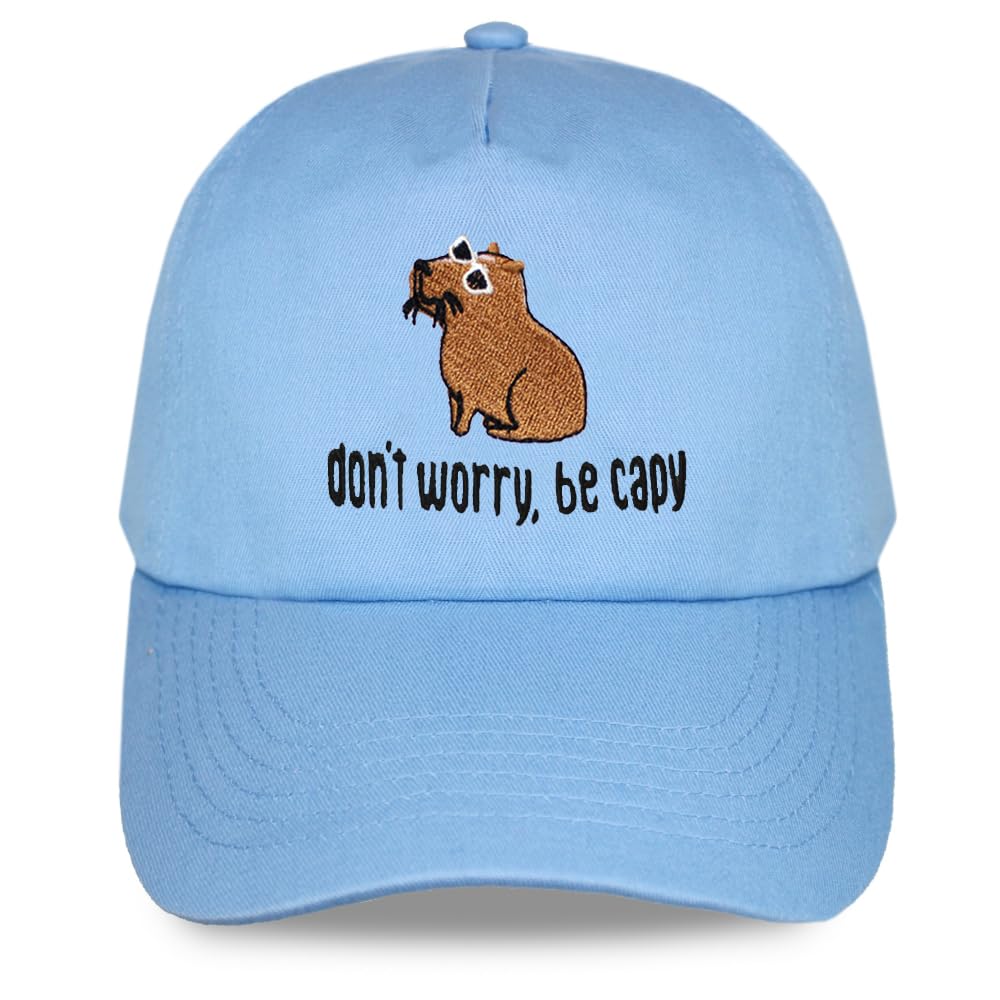 TeddyT's Capybara Don't Worry Be Capy Embroidered Baseball Cap Sun Hat (8-12 Years) (UK, Age, 8 Years, 12 Years, Powder Blue)