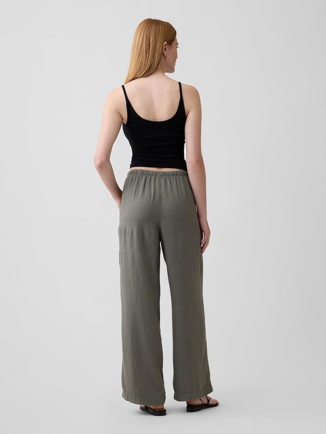 Gap Womens Wide Leg Linen Pull on Pant