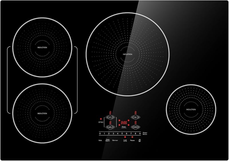 30 Inch Induction Cooktop 4 Burners, Drop-in, Hardwired, Black | Standby Power < 0.5W, Bridge-SYNC, 3 Preset Modes, 9 Power Levels, Booster, Timer, Pause, Child Lock, cTUVus Certification