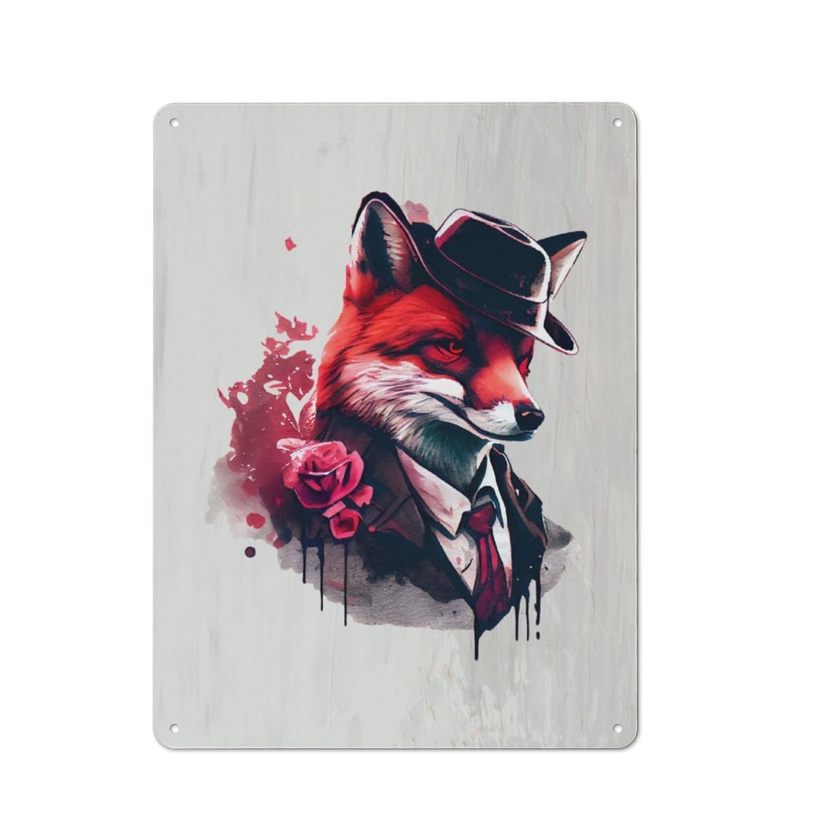 Junmoney Gangster Fox Funny Country Vintage Metal Wall Decor 40X30cm, Country Metal Sign For Kitchen, Cottage, Porch Or Garden Room