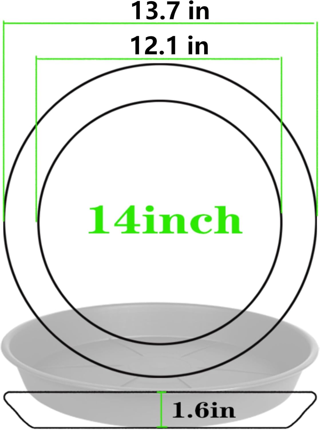 OVZILKI 2 Pack of Plant Saucer Tray 14 inch, Heavy Duty Plastic Pot Plant Drip Trays Saucers for Indoors Outdoor, Plant Water Tray for Planters 13 14" (14", Black) image 2