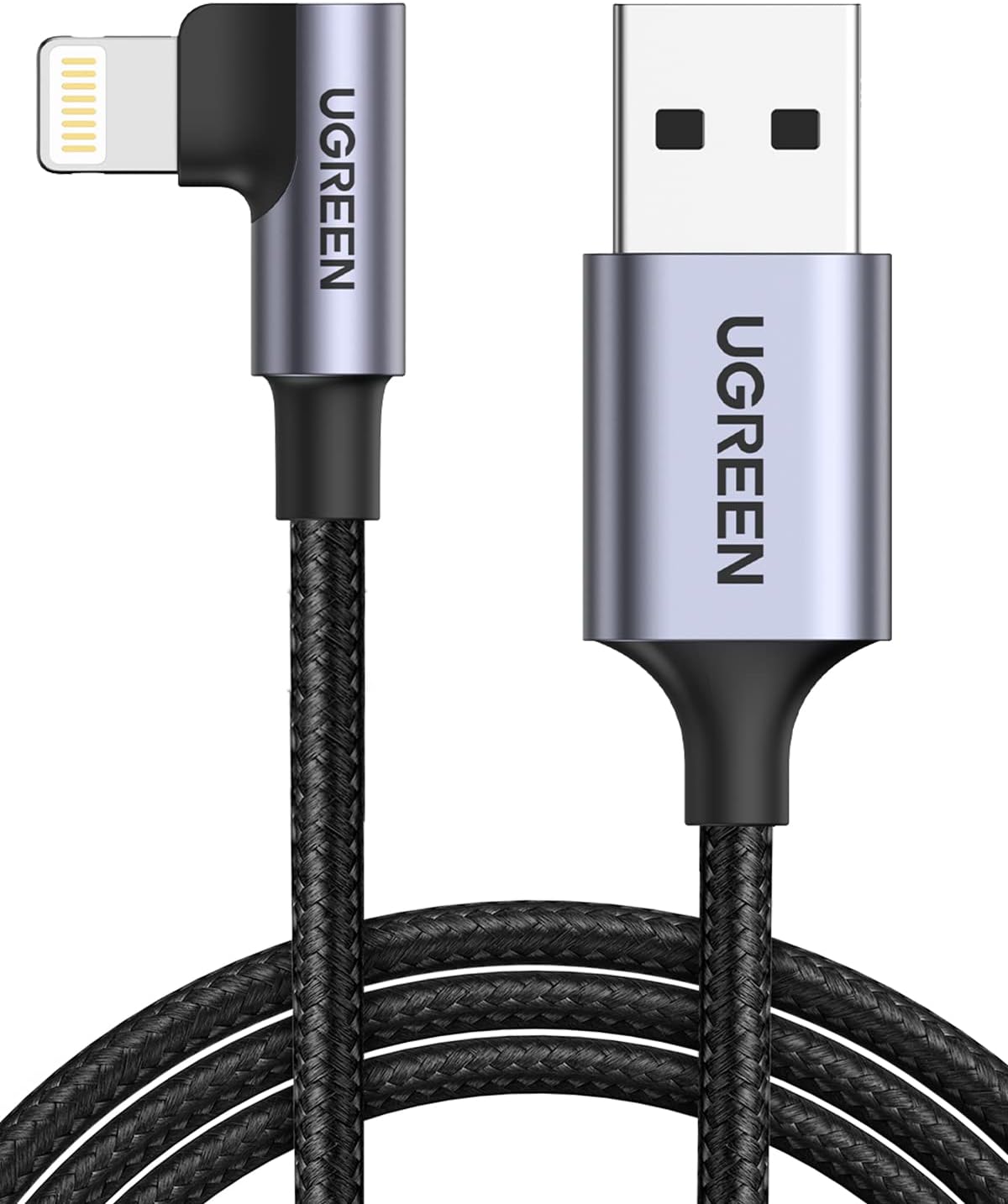 UGREEN iPhone Cable 90 Degree 1M [MFi Certified] USB A to Lightning Cable Nylon Braided iPhone Charger Cable Fast Charging for iPhone 14/14 Pro/14 Plus /14 Pro Max, ipad Pro, iPhone 8-13 All Series