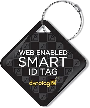 Dynotag Web Enabled Smart ID Tag, Delue Steel tag with Braided Steel Loop, with DynoIQTM & Lifetime Recovery Service. Diamond Black