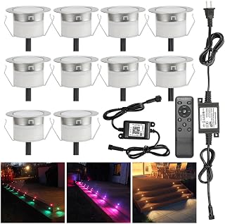 Smart LED Deck Light Kits - 10 Pack of 1.77" Low Voltage Recessed RGBW Deck Lights IP67 Waterproof for Outdoor Landscape Lighting on Steps, Floors & Pathways, Compatible with Alexa & Google Assistant