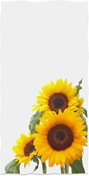 Sunflower Print Hand Towels, Yellow Flower & Green Leaf Decorative Towels, Soft Absorbent Multi Use Kitchen Bathroom Towels 13.6 x 29 Inches