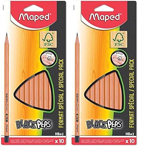 Maped - 10 Crayons Graphite Black’Peps - 10 Crayons à Papier HB Embout Peint - Ergonomique et Triangulaire - Crayons en Bois Certifié 100% FSC (Lot de 2)