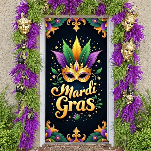 Mardi Gras Door Cover Decorations, Carnival Masquerade Door Banner New Orleans Mardi Gras Hanging Door Porch Banner for Fat Tuesday Carnival Indoor Outdoor Party Decorations Supplies 70x35Inch by Yomaiha - Image 7