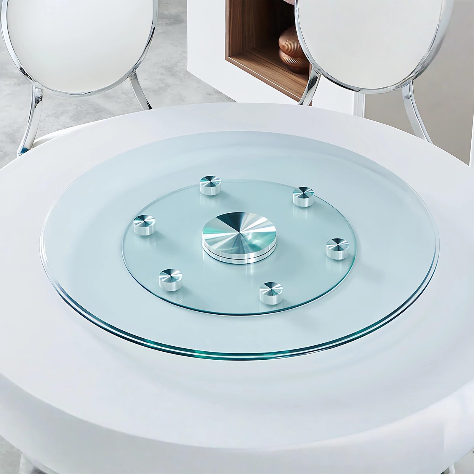 Plateau Tournant Verre Trempé Lazy Susan avec Système Rotation Assistée