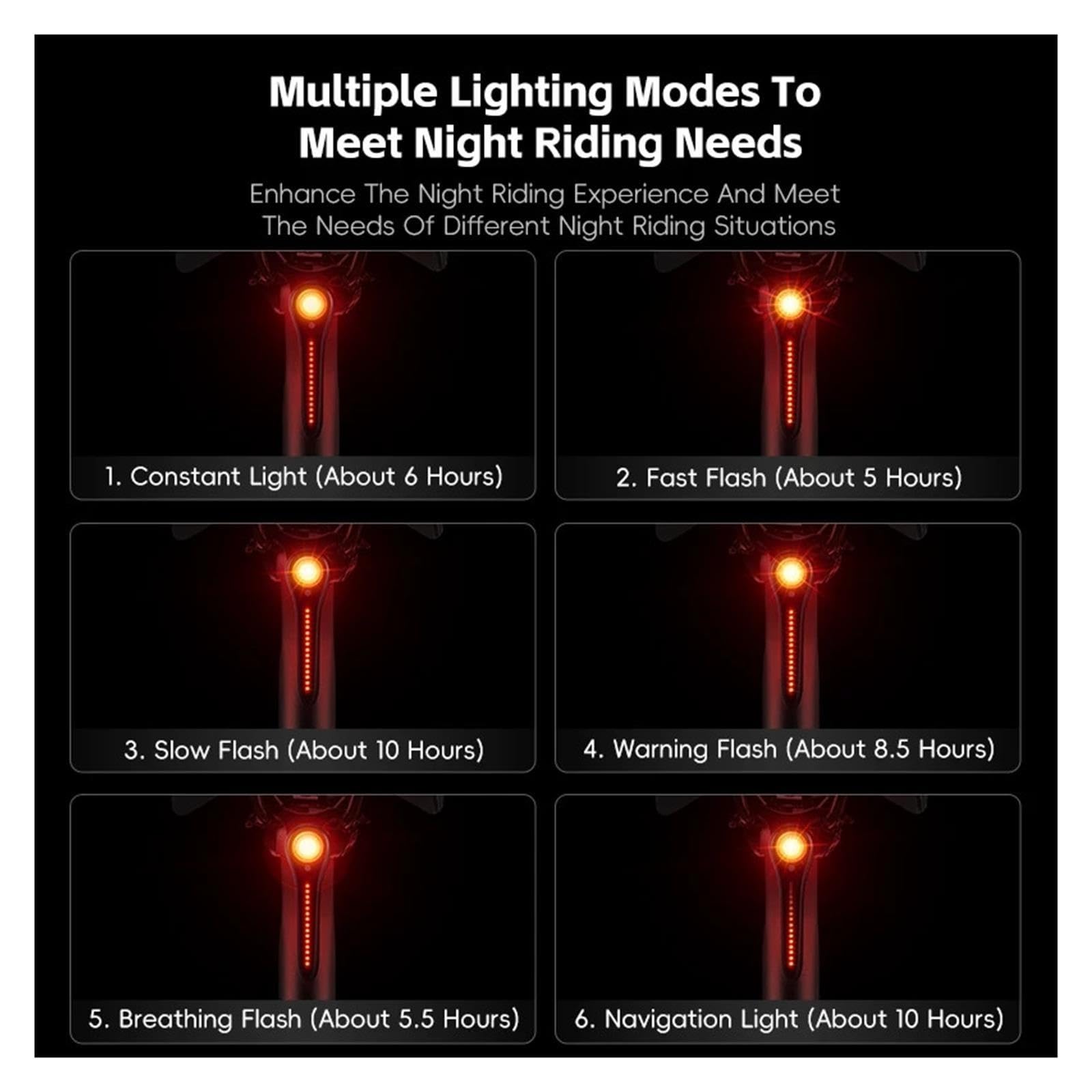 1 pieza de luz trasera de bicicleta con sensor de freno inteligente