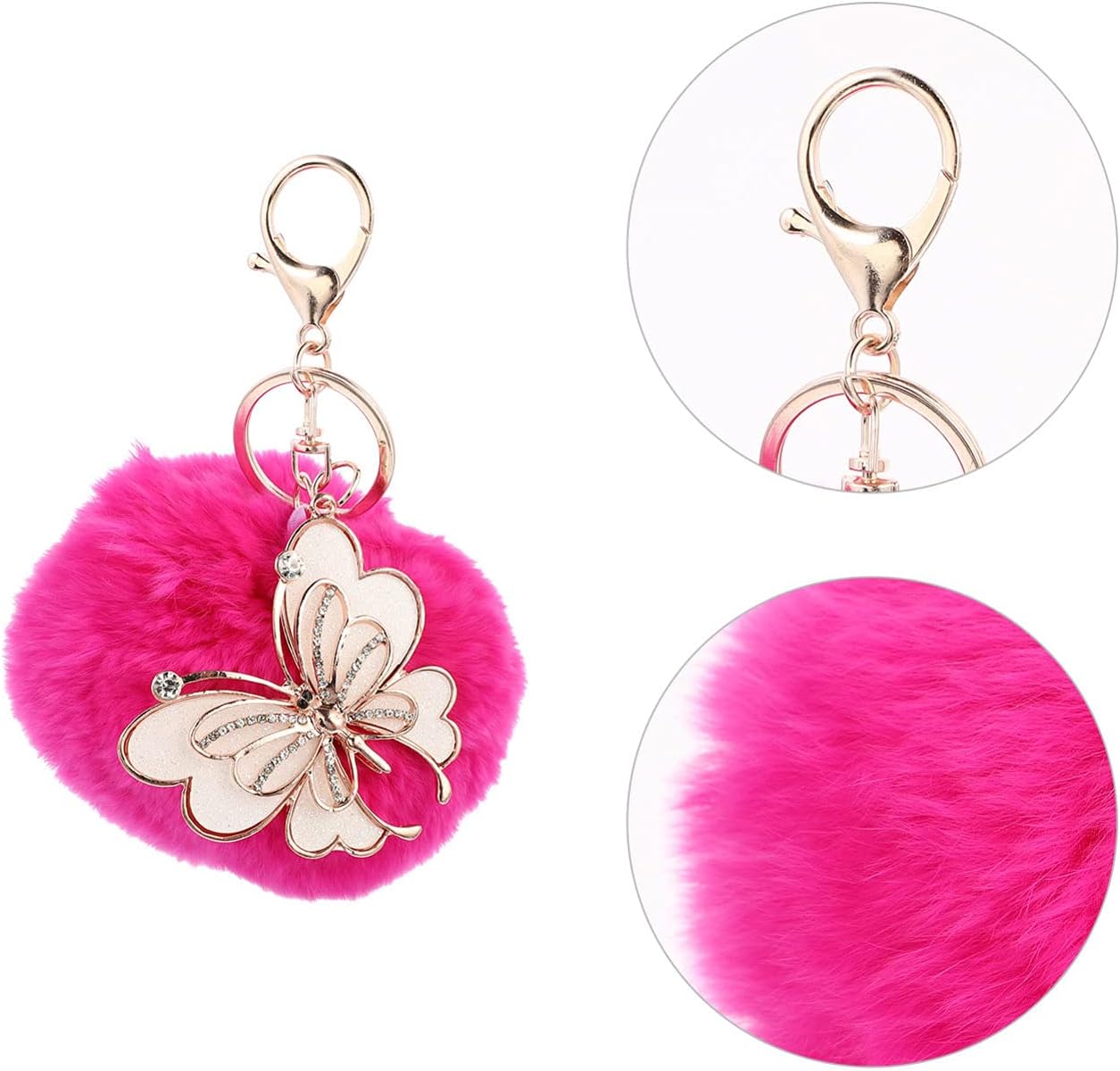 PRETYZOOM Fuzzy Keychain Ball Pendant Soft Fluffy Pom Pom Charm for Bags Cars Keys Handbag Accessories 4.72X3.14X3.14 Inches - Image 8