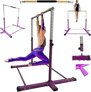 GymPros Gymnastics Bar Pro Horizontal Kip Bar Expandable Height 3 to 5 FT, Premium Jungle Gym Home Gym Pull Up Kids Gymnasts Junior Training Bar, Monkey Bar Playground for Children and Teens, Purple