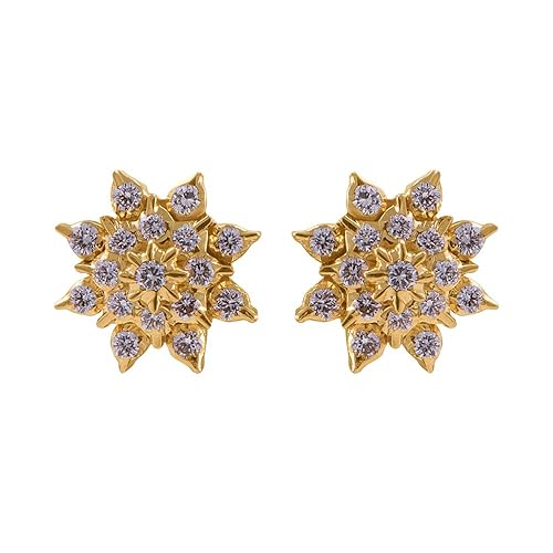 22K Gold with Diamond Stud Earrings for Women, Yellow, Gold
