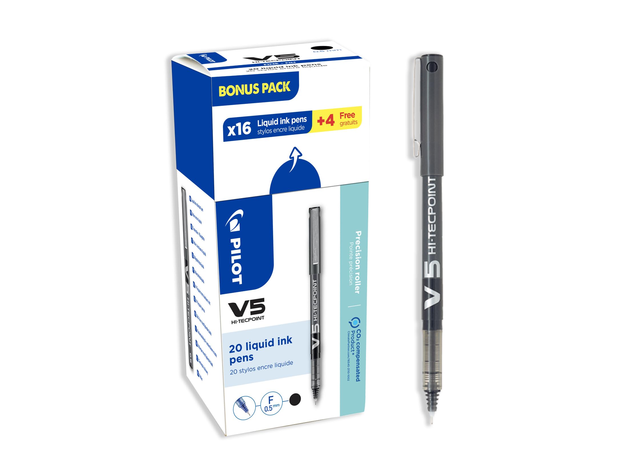 3131910516507 V5 Hi-Tecpoint Liquid Ink Roller Pen - Black (Pack of 20)