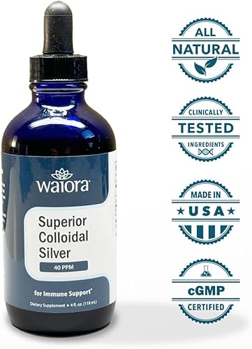 Miniatura 6 de Plata coloidal superior, Waiora, suplemento mineral líquido, 40 PPM, para apoyo inmunológico, botella de vidrio azul con cuentagotas (1 bote22 serv.)