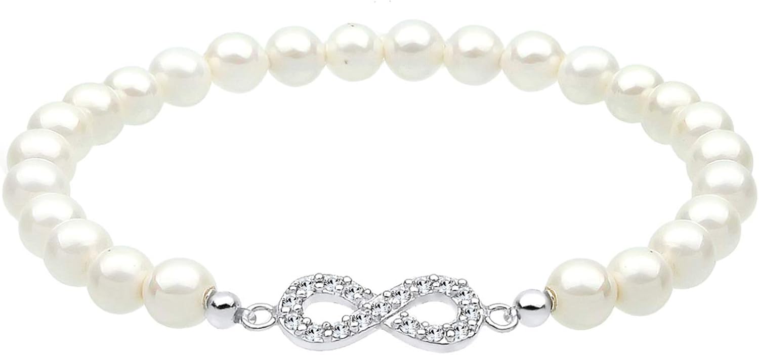 Elli Bracelet Freshwaterpearl Crystal infinity 925 Sterling Silver, 18 - Image 4