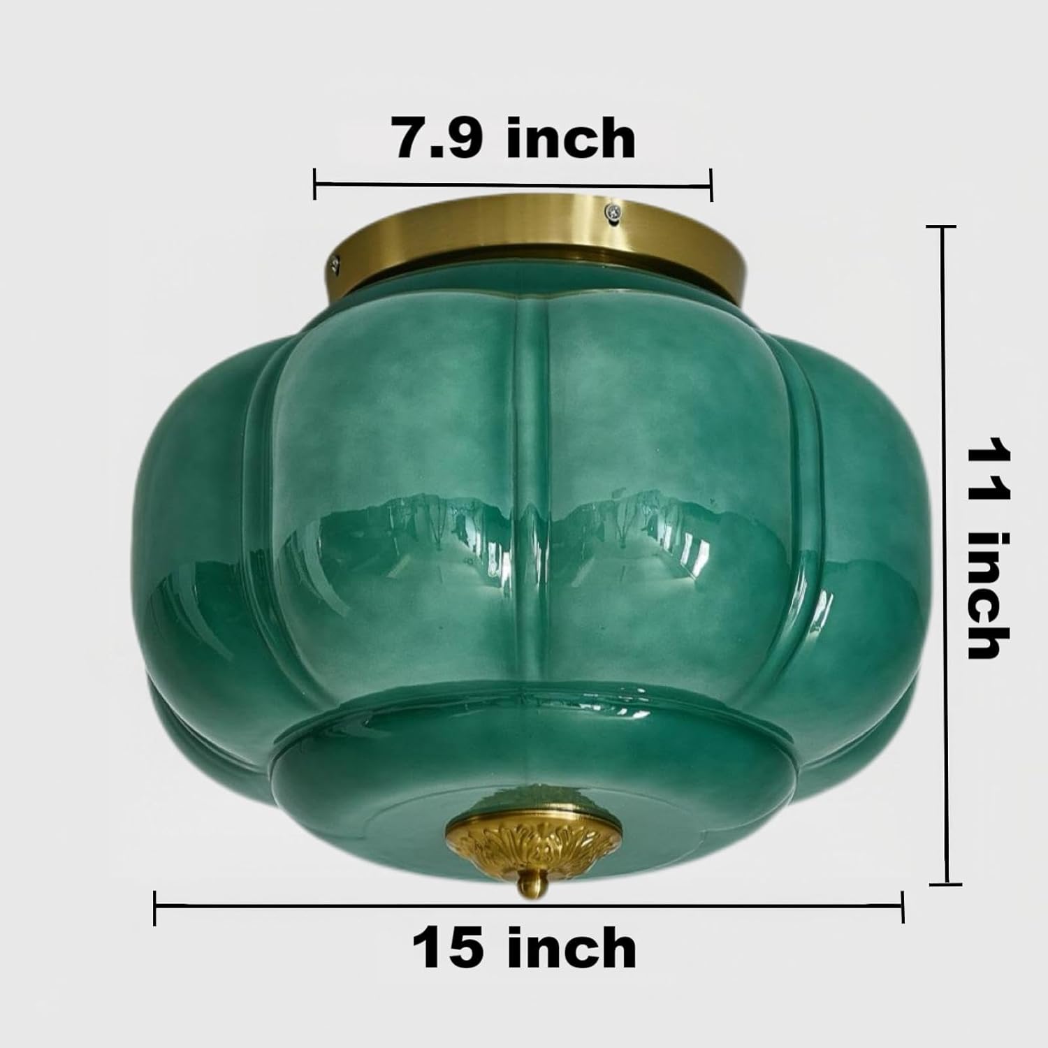 Vintage 3-Lights Milk Glass Ceiling Light, Mid Century Semi Flush Mount Ceiling Light Fixture, Chandelier for Living Room Dining Room Hallway Bedroom, 15 Inch, Pumpkin Ceiling Light, Green