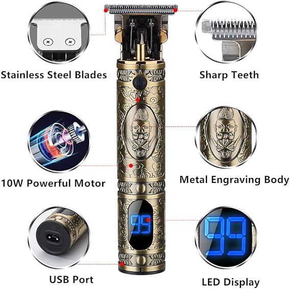 Hair Clippers for Men Hair Trimmer for Barbers,Professional Cordless T Blade Trimmer, Beard Edger Liners for Men,Barber Shavers for Hair Cutting,Gold Knight Close-Cutting Hair Machine