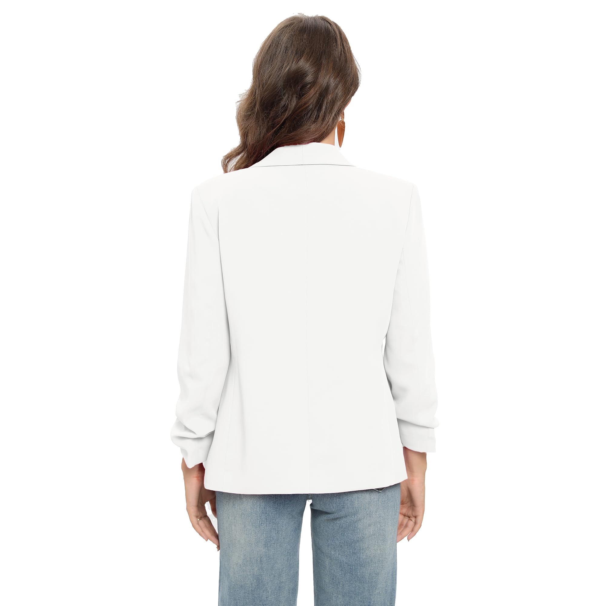 TRNY Blazer da donna con maniche arricciate, scialle con risvolto, giacche con tasche, per lavoro, casual e ufficio
