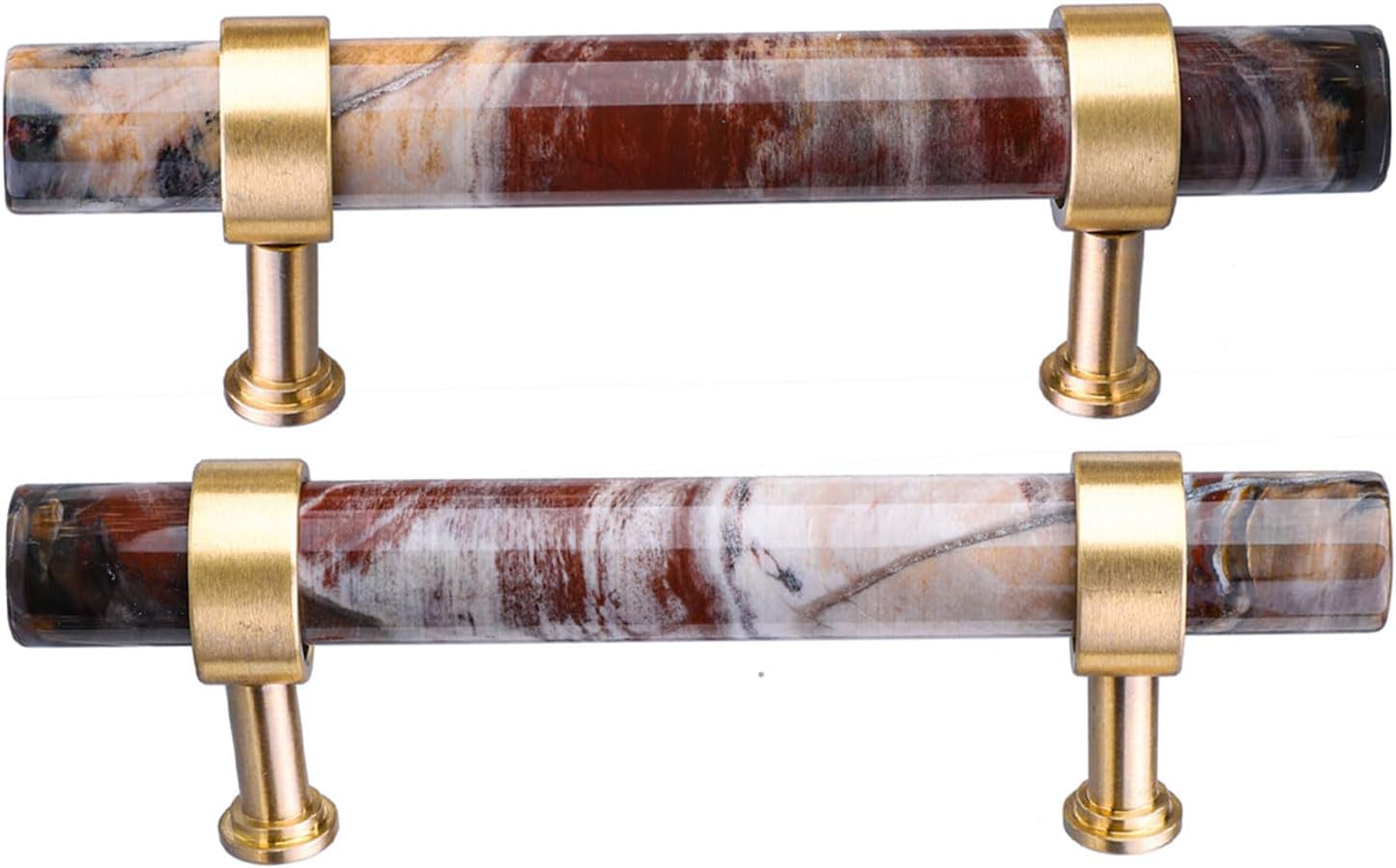 SUNYIK Pack of 2 Cylindrical Crystal Cabinet Knobs with Screws Polished Stone Drawer Pull Handle Furniture Decor Knobs for Dresser Cupboard Kitchen, Petrified Wood