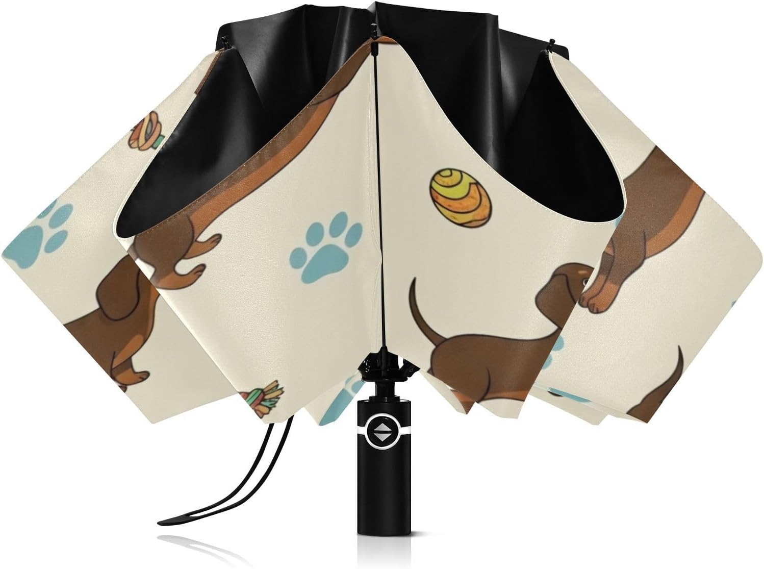 Umbrellas for Rain, Windproof Folding Umbrellas for Rain, Ideal for Car, Purse, Men and Women, Cute Dachshunds Dogs Cream