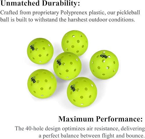 Miniatura 2 de SB Bolas de pickleball - Paquete de 6 unidades, paquete de 12 unidades, bolas de pickleball Supra-40 agujeros para exteriores, fabricadas según el
