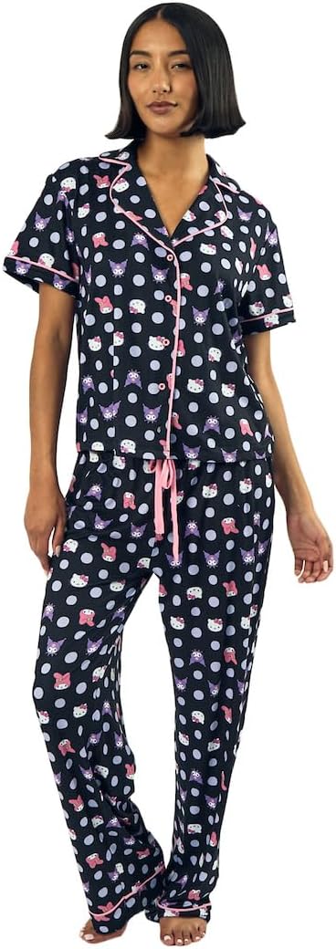 Bioworld Hello Kitty & Friends Character Heads Women's Polka Dot Sleep Shirt & Pants Set - Image 2