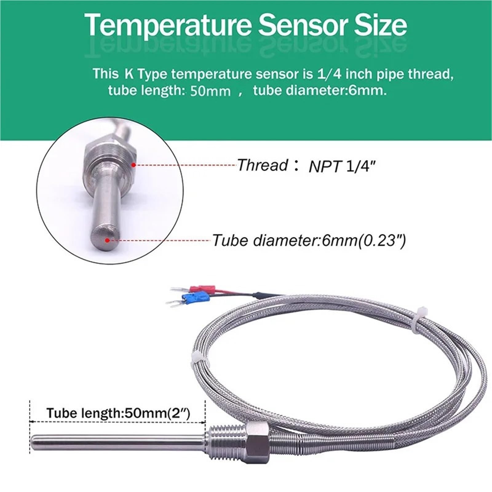 Sensor de temperatura de 800 °C, rosca M6~27M/NPT 1/8~3/4, sonda de acero inoxidable tipo K/PT100, controlador de temperatura de tubo termopar