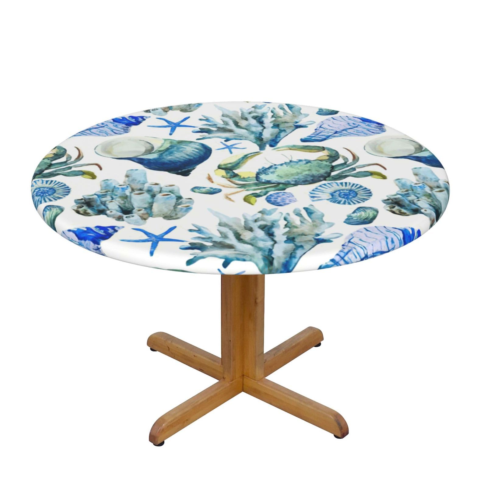 Crab Conch Print Wipe Clean Oval Tablecloth Stain-Resistant Dining Table Accessories Table Protector For Home
