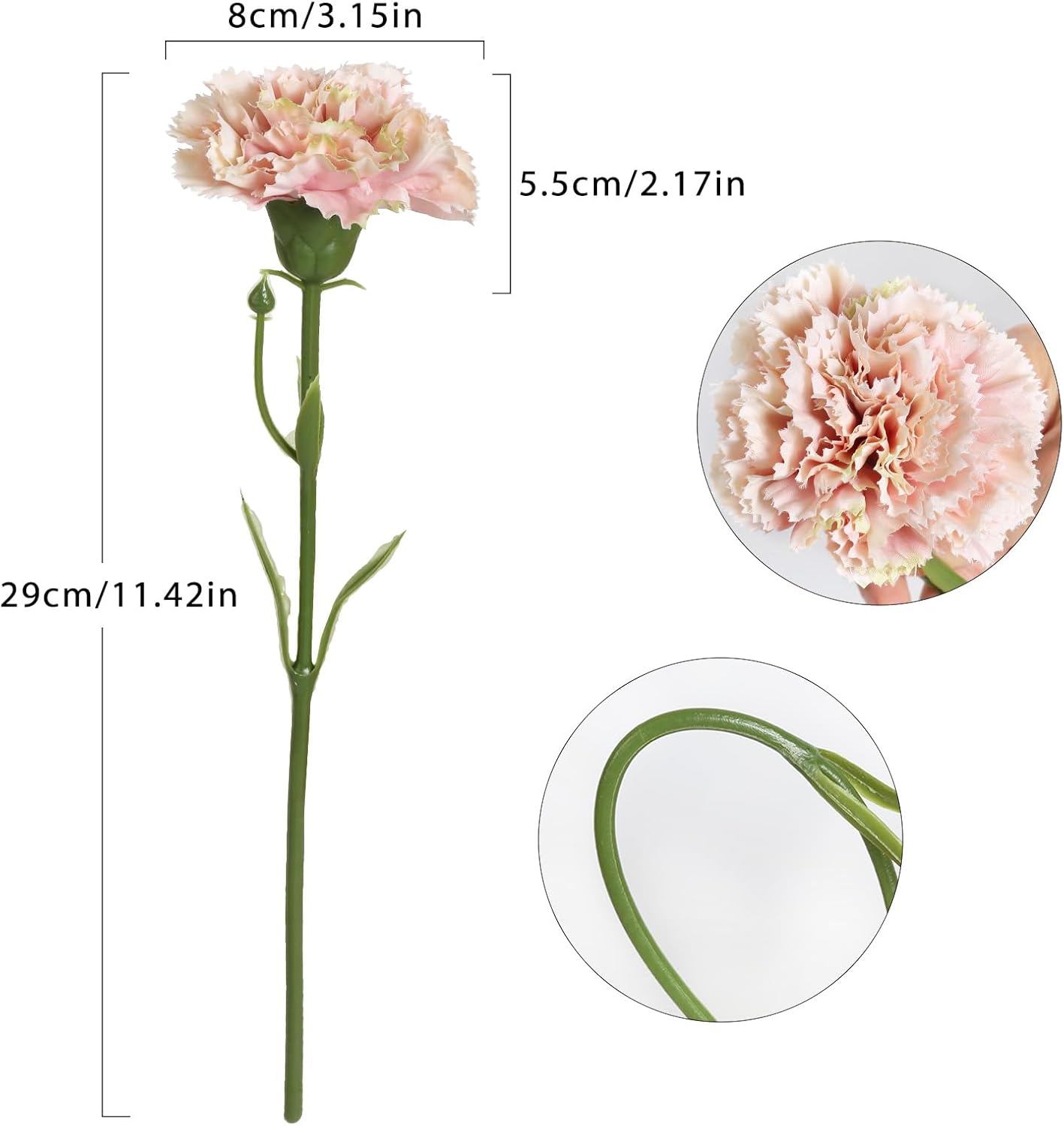 Light Pink Artificial Carnation Silk Flowers 15pcs Fake Carnation Pink Artifcial Flowers with Stems for Home Decor Wedding Bridal Bouquet Anniversary Birthday Floral Arrangements (Light Pink - Image 3
