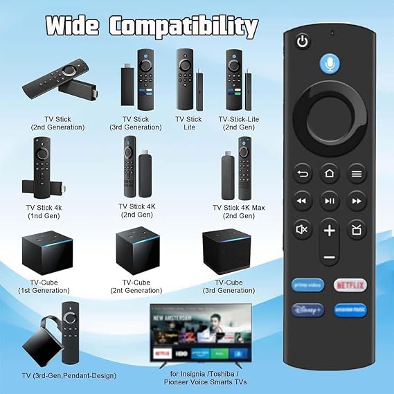 Voice Remote Control Replacement Fit for AMZs Smart TV Stick (4k, 2nd/3rd Gen, Life), and for AMZ Smart TV Cube(1st/2nd/3rd Gen)/Insignia/Pioneer (Black)