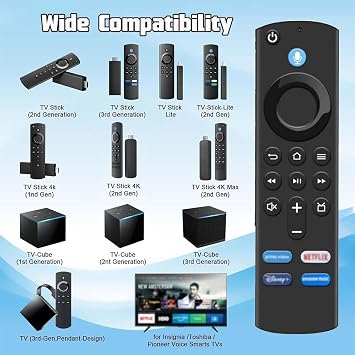 Voice Remote Control Replacement Fit for AMZs Smart TV Stick (4k, 2nd/3rd Gen, Life), and for AMZ Smart TV Cube(1st/2nd/3rd Gen)/Insignia/Pioneer (Black)