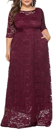 Eternatastic Women's Floral Lace 2/3 Sleeves Maxi Dress Plus Size Evening Party Dresses