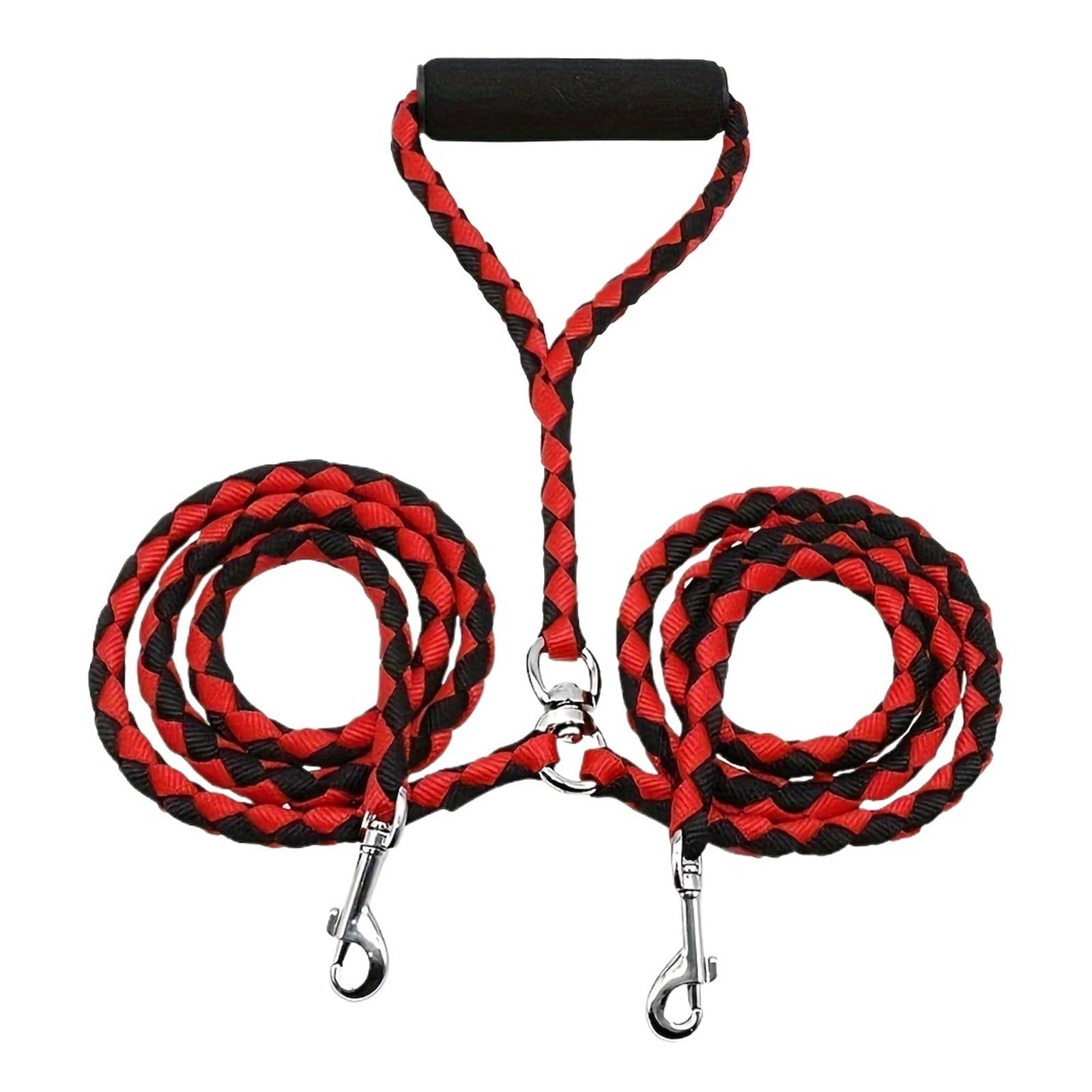 Laisse double anti-nœuds rouge coupleur rotatif 360 pour 2 chiens