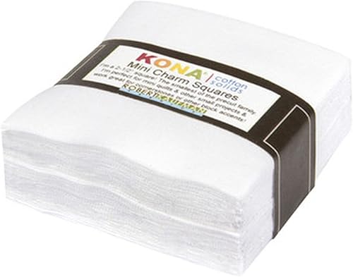 White Kona Solids Mini Charm Pack 84 cuadrados de tela precortada 100% algodón de 2.5 pulgadas